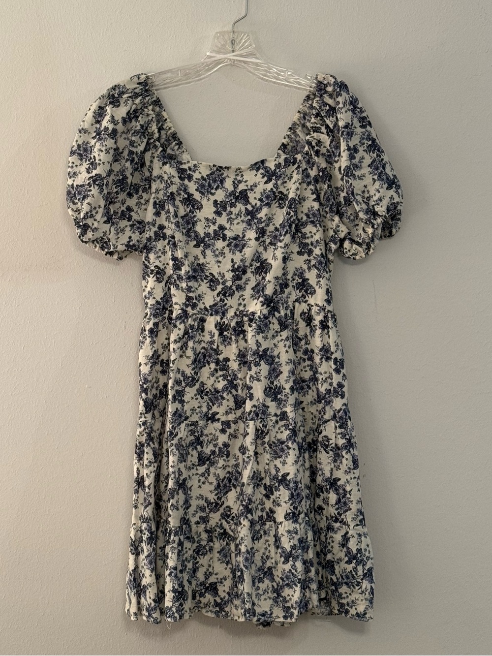 Blue and White Floral Tie Back Mini Dress